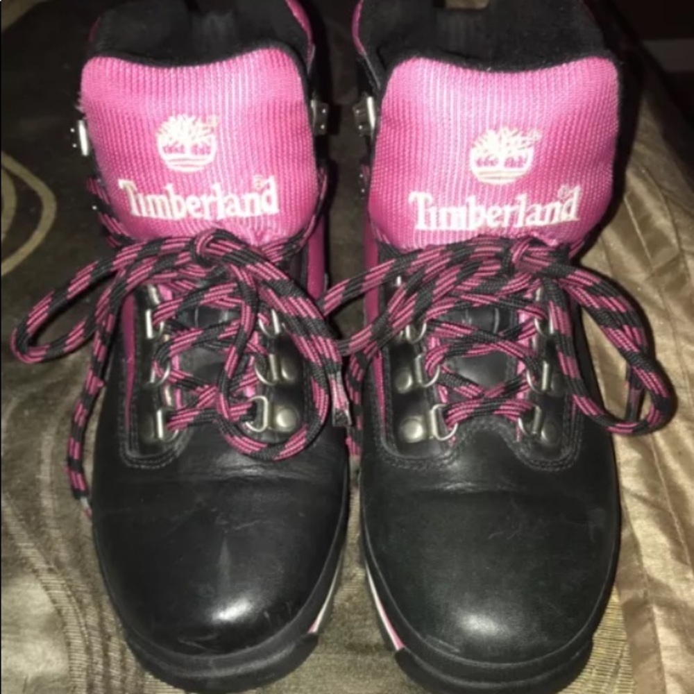 Timberland Women Black & Pink Euro Hiker Boots 8.5